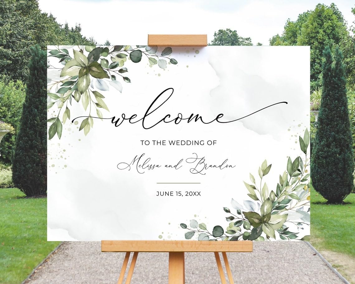Greenery Wedding Welcome Sign, To The Wedding Of Signs