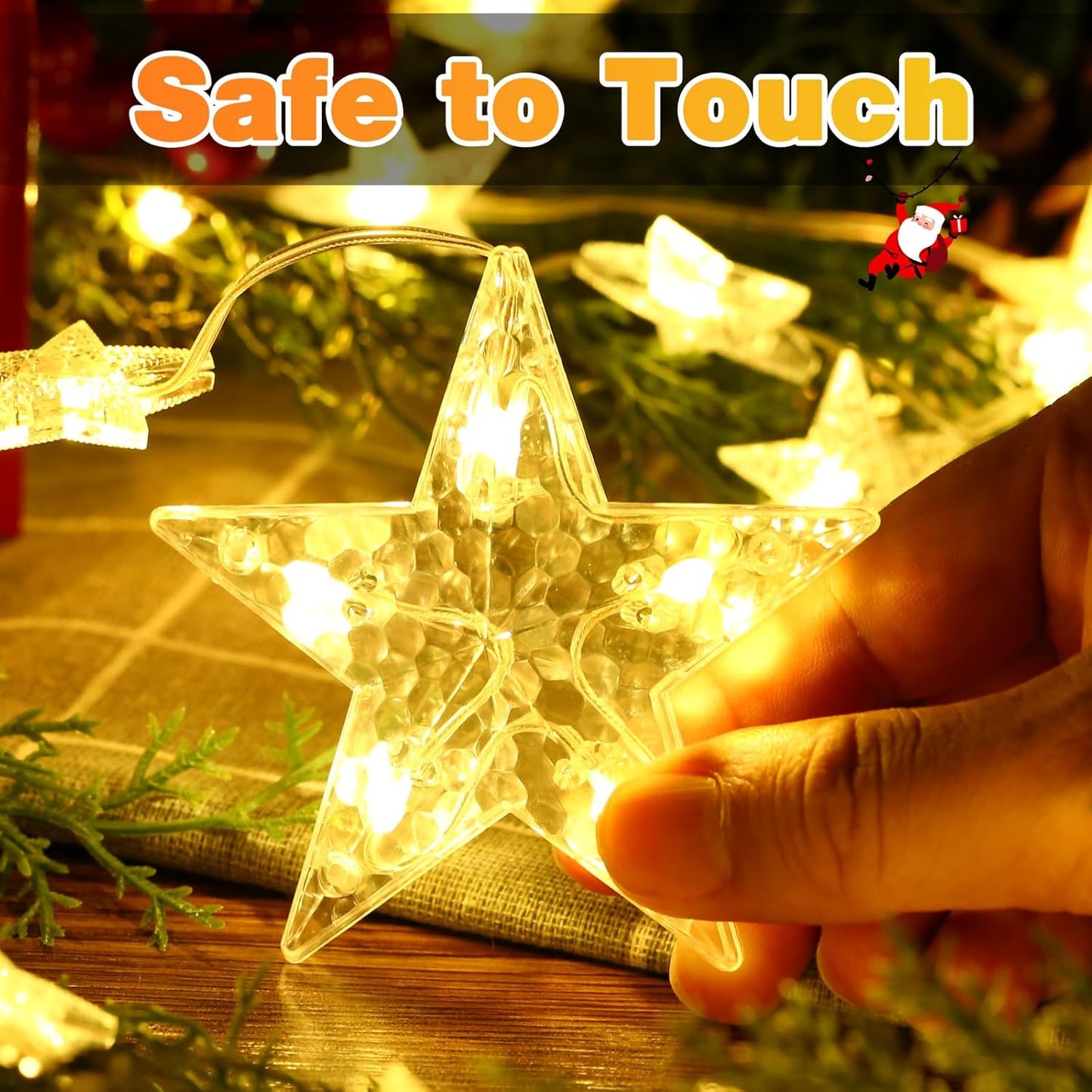 46 Stars Christmas Window Lights, IP65 Waterproof 74 LEDs Twinkle Star Curtain Lights with 8 Modes Timer, Warm White Battery Operated Hanging Christmas Star Decoration for Indoor Outdoor Xmas Bedroom