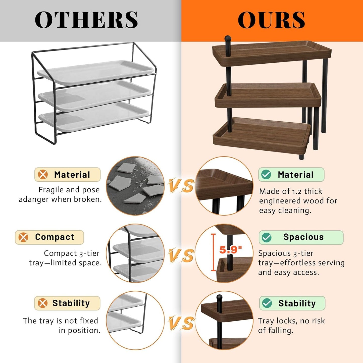 Serving Tray for Party, Wooden Cupcake Stand 3 Tiered Tray Stand Rotating Tiered Serving Tray Dessert Table Display Set Reusable Tiered Serving Platters for Cupcake, Veggie Fruit, Cookies, Dessert