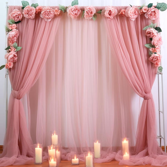 PARTISKY 20ft X 10ft Dusty Rose Tulle Backdrop Curtain for Parites, Sheer Backdrop Curtains Fabric Drapes for Wedding Ceremony Arch Party Stage Decorations