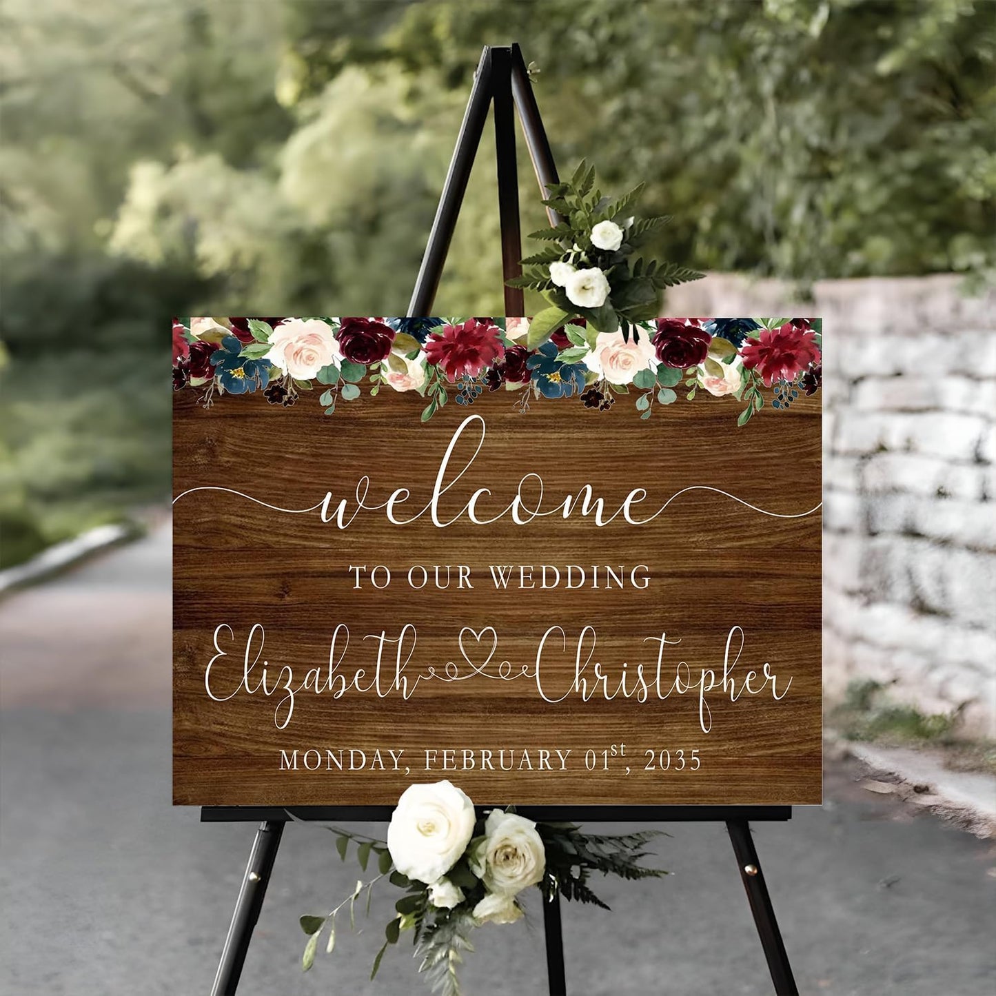 Welcome Sign With Stand - Our Forever Sign In Board, Rustic Decorations for Wedding Ceremony, Decorative Signage