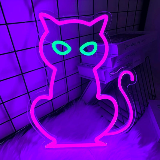 Cat Neon Signs for Wall Decor, Purple Cat LED Neon Sign USB Powered, Halloween Cat LED Light Table Decoration for Bar, Christmas, Wedding, Birthday Party