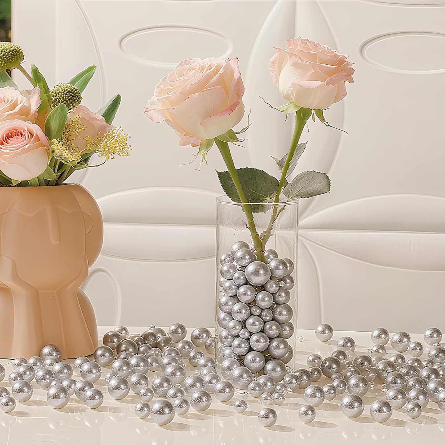 200 Pcs Vase Filler Beads Silver Pearl Beads for Vase No Hole Pearls for Centerpieces Vases DIY Home Table Party Decor DIY Wedding 8/14/20mm