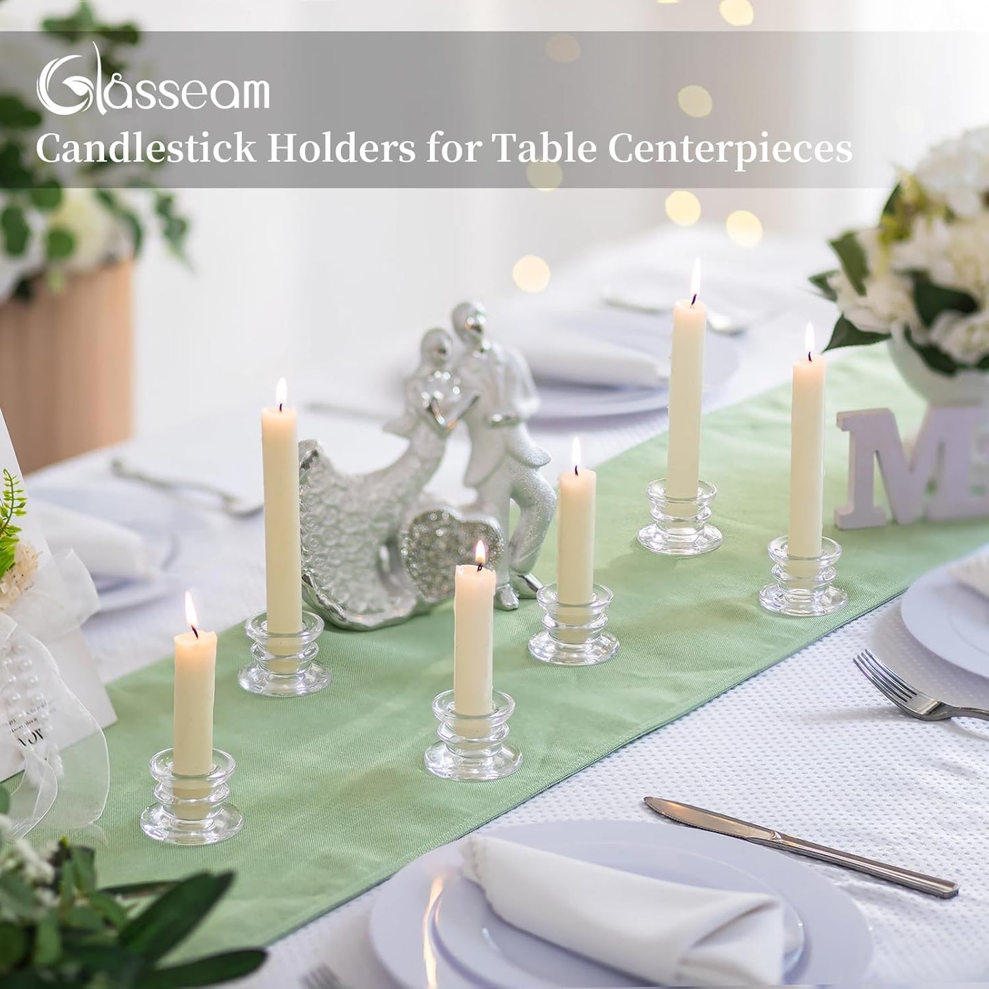 Glasseam Glass Tapered Candlestick Holders: 20Pcs Clear Taper Candle Holders Bulk Modern Small Candle Stick Candle Holder Short for Table Centerpiece Wedding Christmas Dinner Party Decor