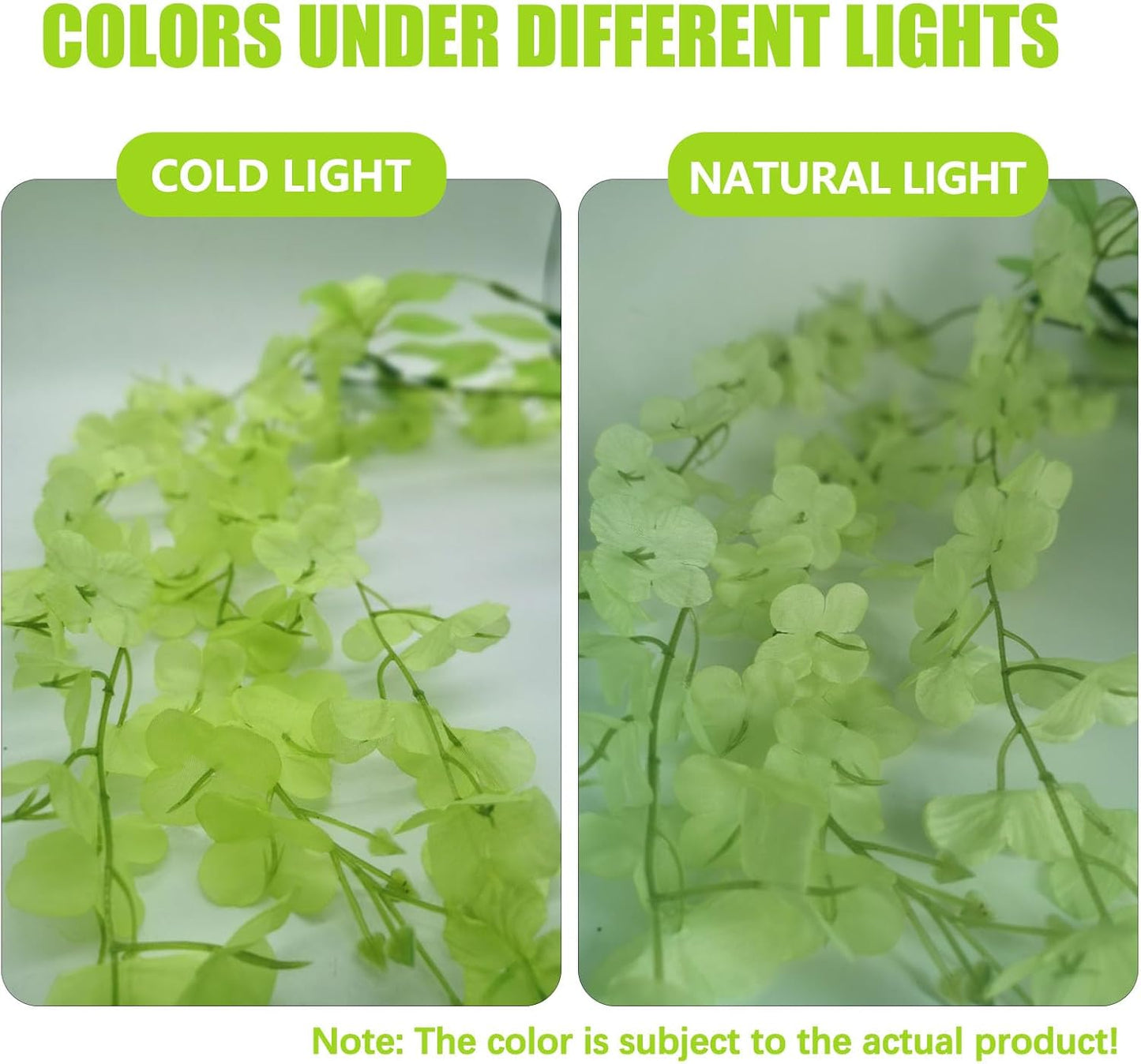 24 Pack Green Wisteria Hanging Flowers, 3.4 Ft Fake Hanging Flowers, Artificial Wisteria Garland Vines for Wedding Room Backdrop Outdoor Patio Garden Decoration