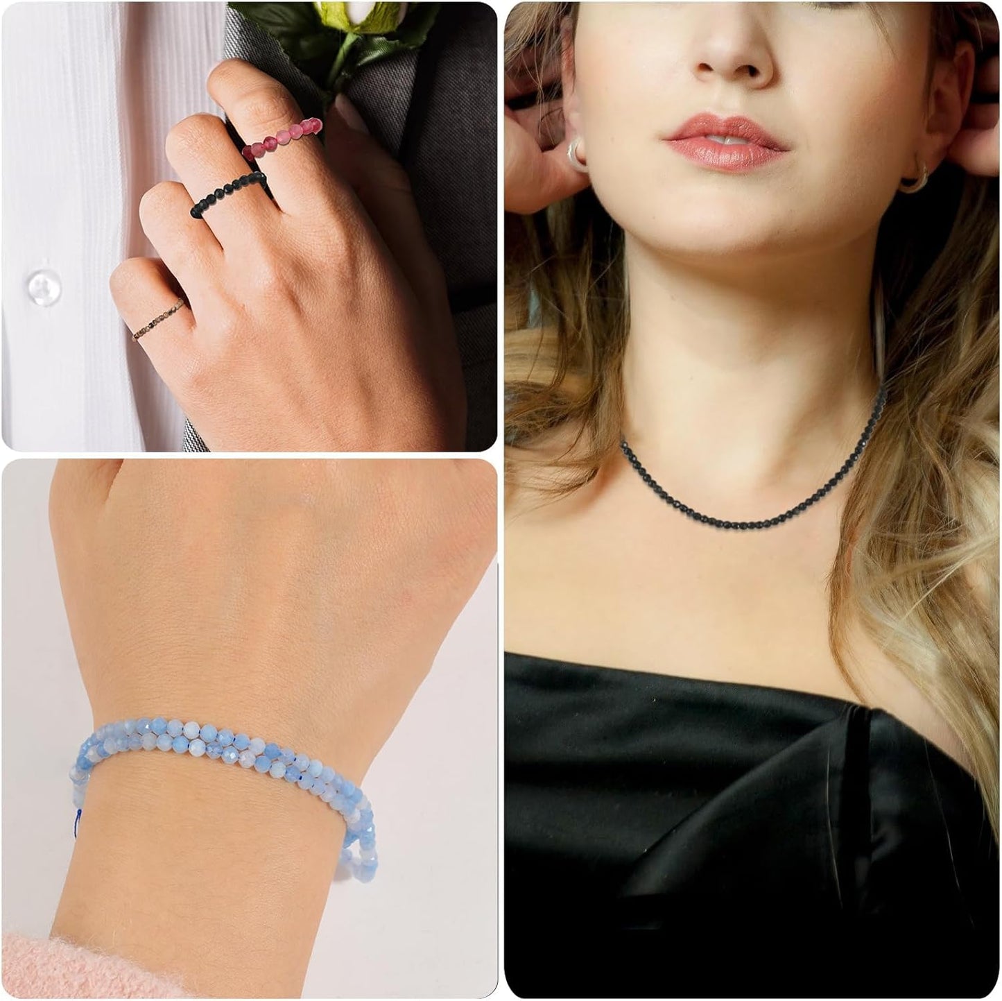 Song Xi 90pcs 4mm Natural Aquamarine Gemstone Beads Faceted Round Loose Stone Beads for Jewelry Making