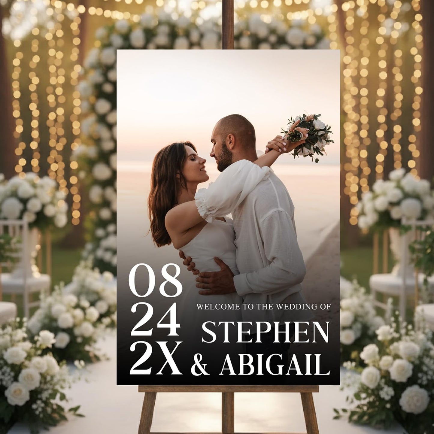 Personalized Wedding Photo Acrylic Welcome Sign – Custom Picture Board with Bride & Groom Names, Elegant Acrylic Wedding Reception Entrance or Ceremony Decoration, Indoor & Outdoor Keepsake Gift #13