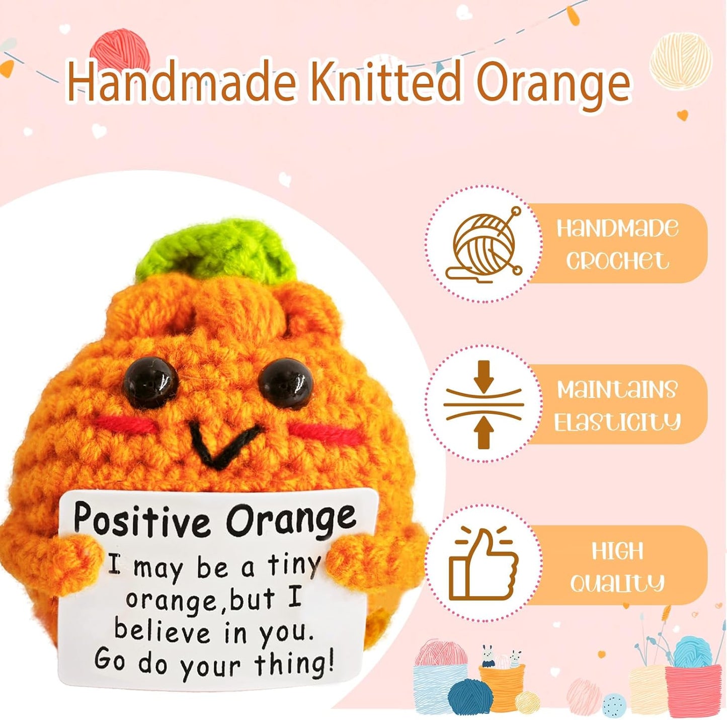 Crochet Emotional Support Orange-Handmade Mental Health Gifts for Friends,Family-Uplifting Gifts for Grandpa,Grandma Mom,Dad,Teens