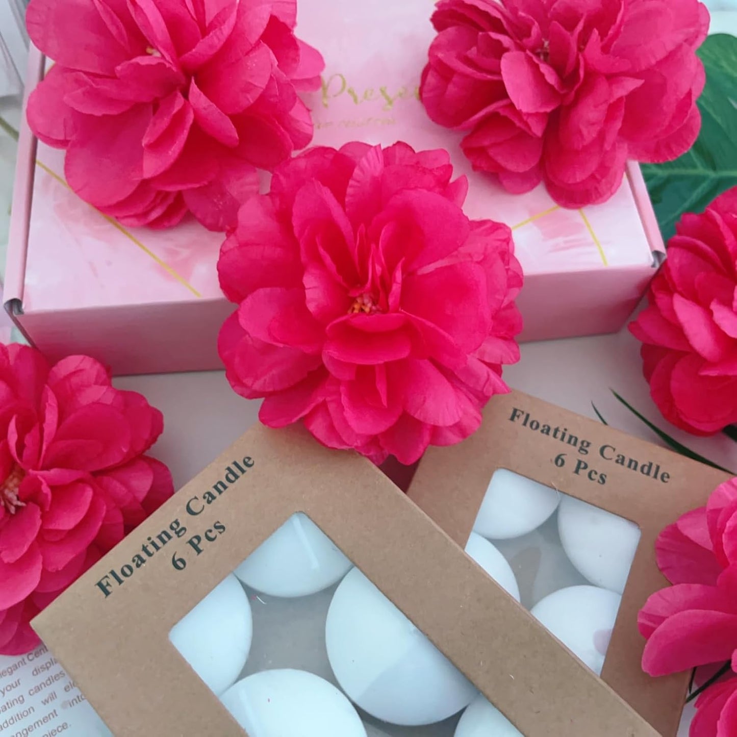 24 Pcs Floating Candles for Centerpieces and Floating Flowers Vase Fillers for Centerpieces Rose Red Artificial Flowers for Wedding Table Party Home Decoration