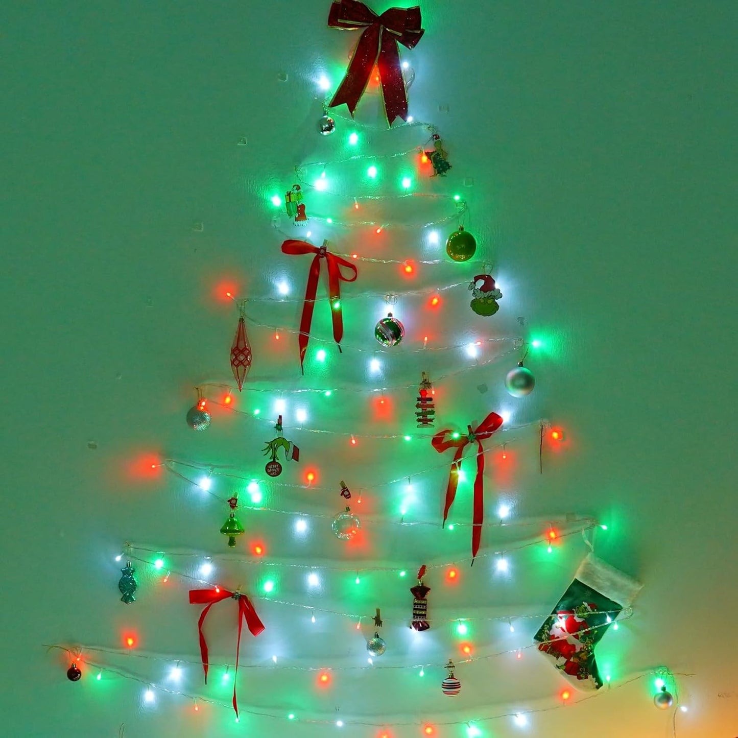 YEGUO 165ft 500 LED Christmas Lights Outdoor Waterproof, Clear Wire String Lights Indoor Plug in, 8 Modes Clear Wire Twinkle Tree Light for Xmas Party Garden(Red White and Green)