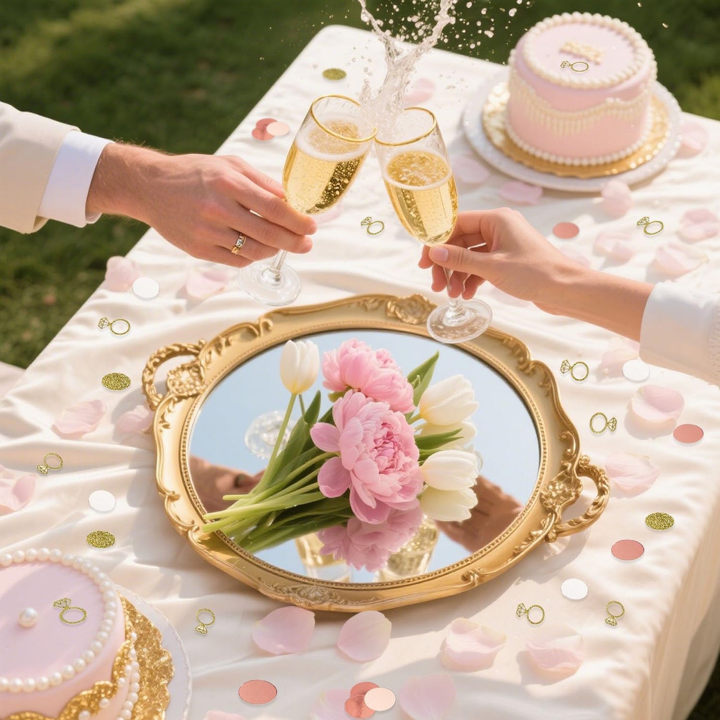 200 Pcs Rose Gold Glitter Wedding Table Confetti, Bridal Shower Decorations, Glitter Paper Diamonds Ring Confetti, Engagement Party Scatter