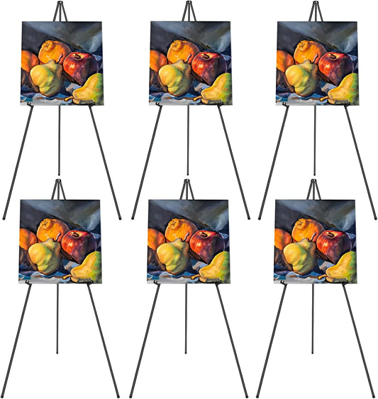 PUJIANG 6 Pack Easel for Display, Foldable Easel Stand, Metal Easels for Displaying Pictures, 63" Easels for Signs Wedding Poster Sign Holder, Art Easel for Painting with Case