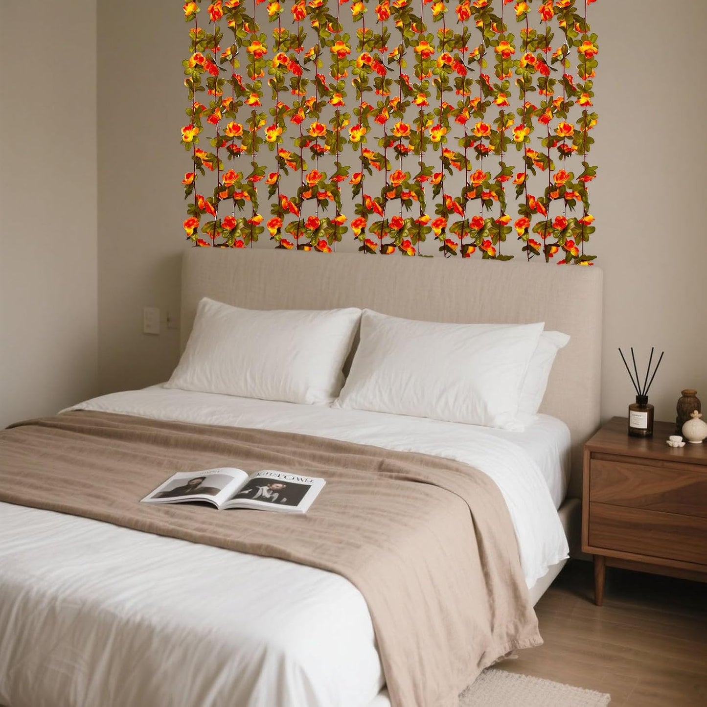 16Pcs 126Ft Orange Rose Garland, Fake Rose Hanging Flowers, Artificial Flower Vine, Hanging Floral Vine Garland for Wedding, Birthday Party, Wall Arch, Halloween, Christmas Garden Backdrop Decor