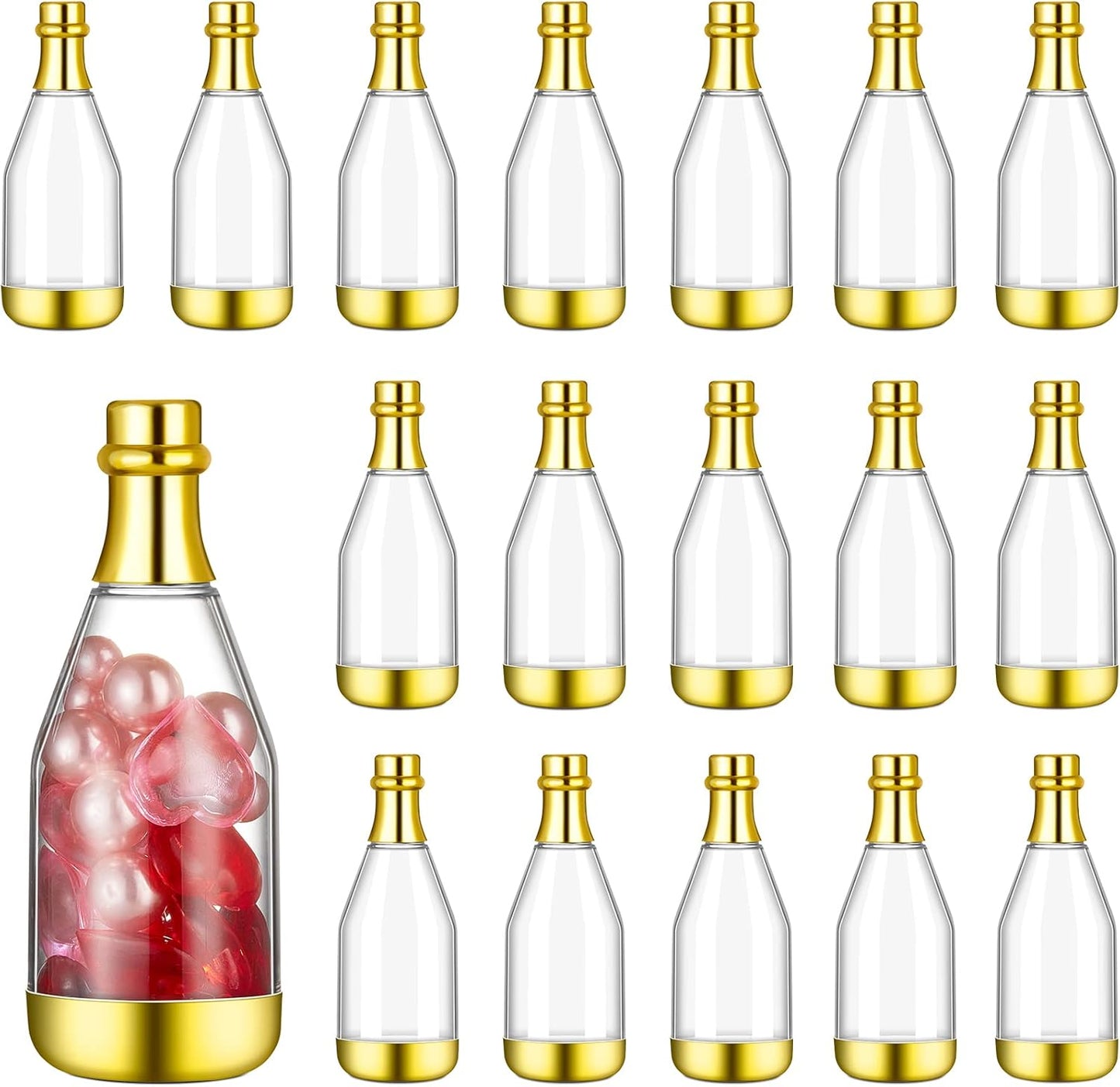 Cunhill 18 Pieces Mini Champagne Bottles Container Bulk Plastic Small Champagne Candy Bottles DIY Favor Mini Candy Jars Wedding Favors for Wedding Bridal Baby Shower Birthday(Clear and Gold)