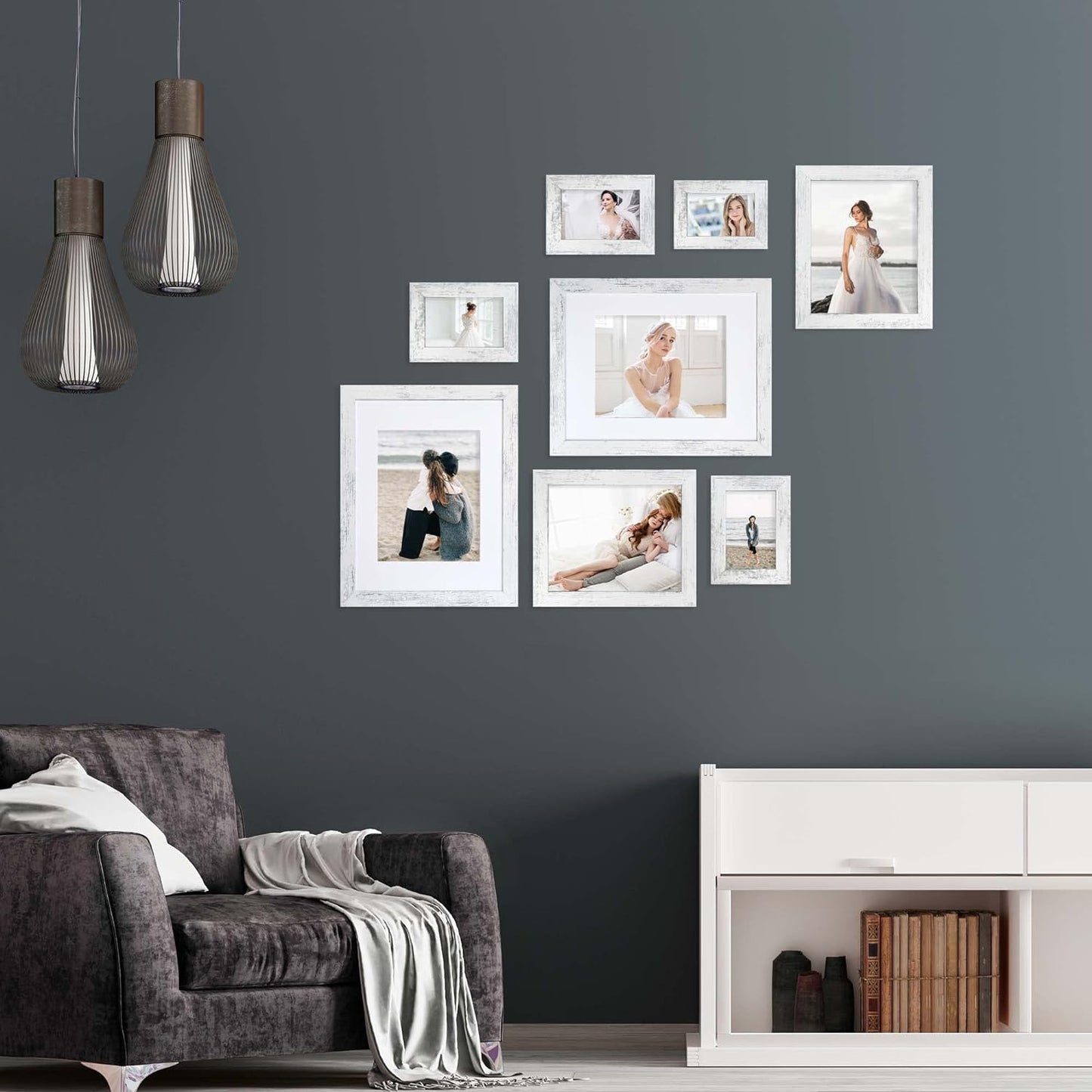 5x7 Picture Frame Set of 4, High Definition Glass Distressed White Frame, 5 x 7 Wood Photo Frames for Tabletop Display and Wall Mounting