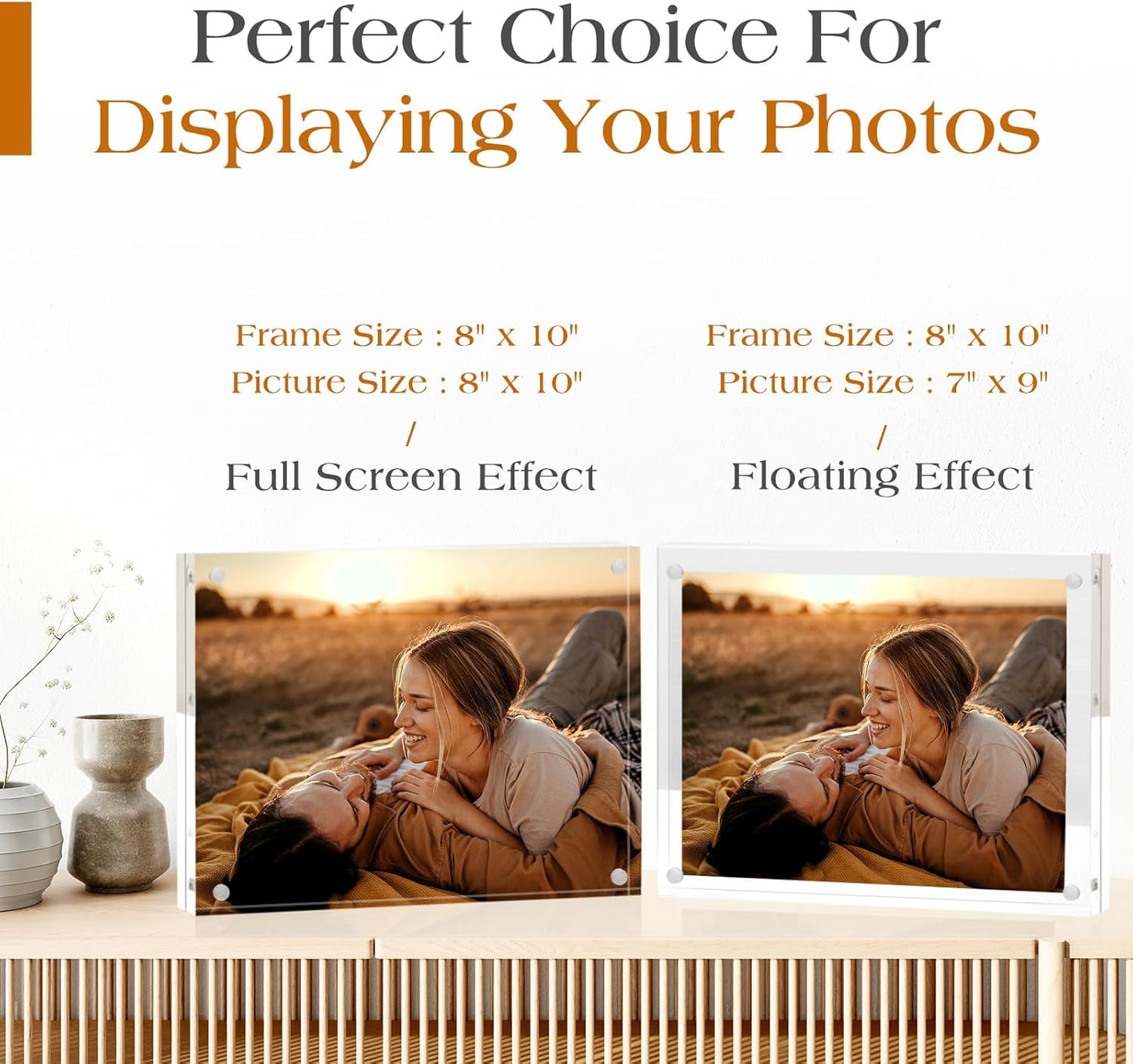 TWING 2 Pack Acrylic Picture Frame 8 x 10 Magnetic Picture Photo Frame,10+10MM Clear Picture Frame, 8 by 10 Picture Frames Acrylic Magnetic Photo Frame Self Standing Double Sided,Gift