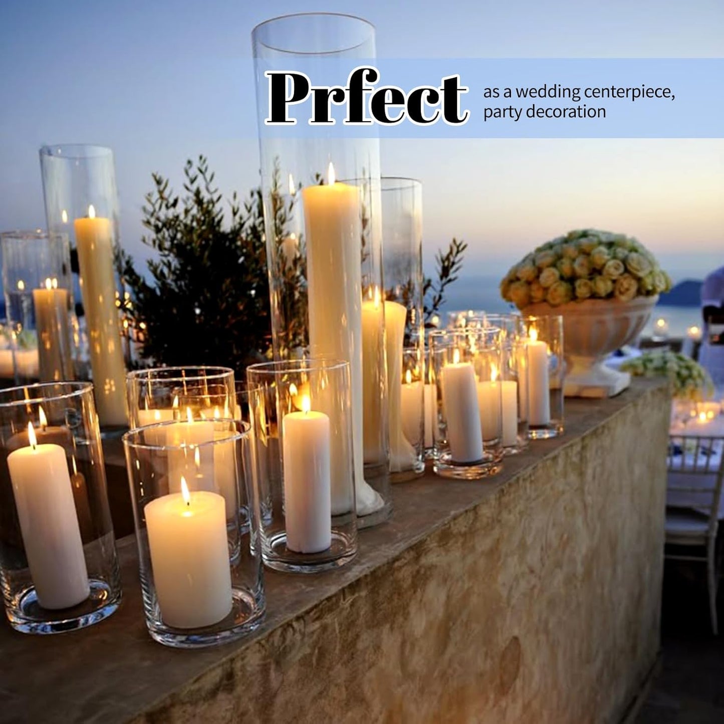 12Pack Glass Cylinder Vases for Centerpieces - 12 Inch Tall Flower Vase for Wedding Decorations, Floating Candle Holder Vase Bulk,Glass Hurricane Candle Holders for Table Shelf, Party, Home Decor