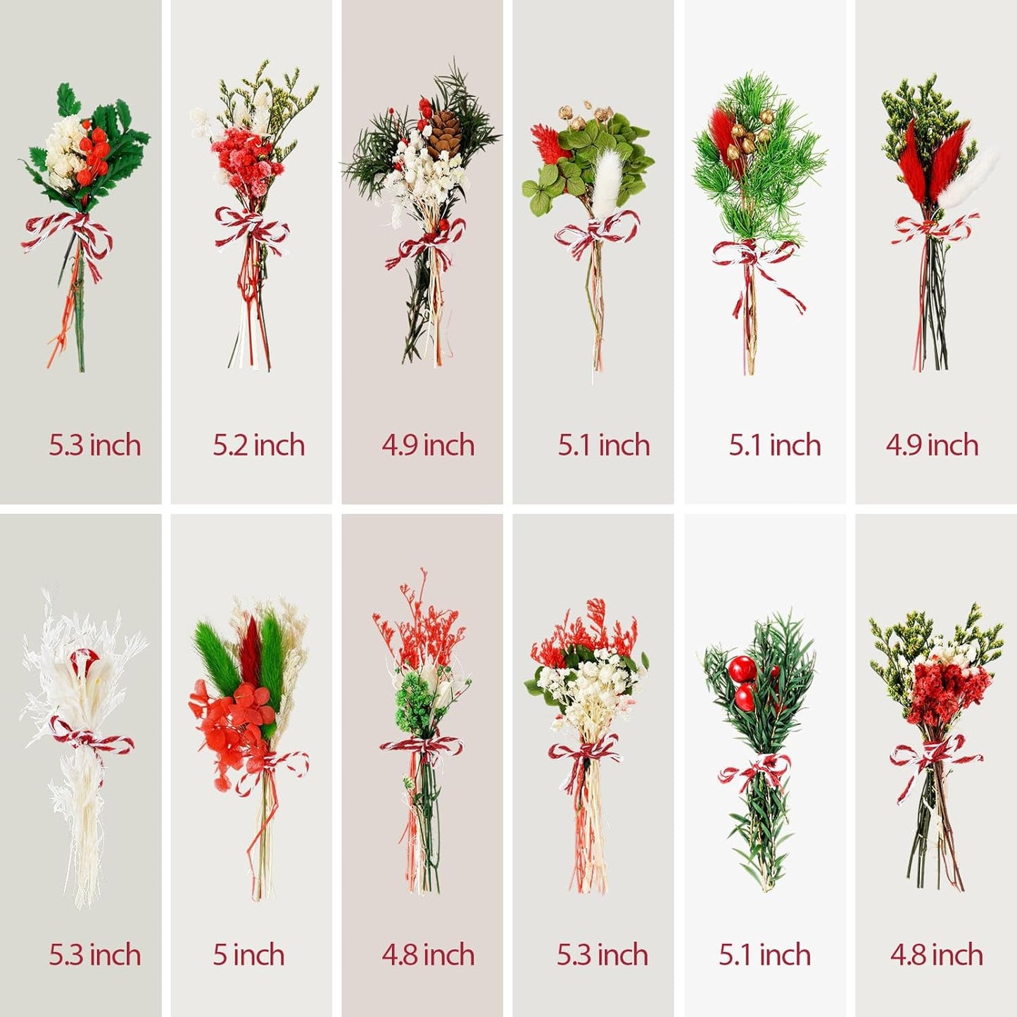 10/12/24/36 Pack Mini Dried Flowers for Vase Wedding Various Mini Bouquet Dried Small Wildflowers Natural Flowers Bulk for Crafts DIY Decor (12, Christmas Color)