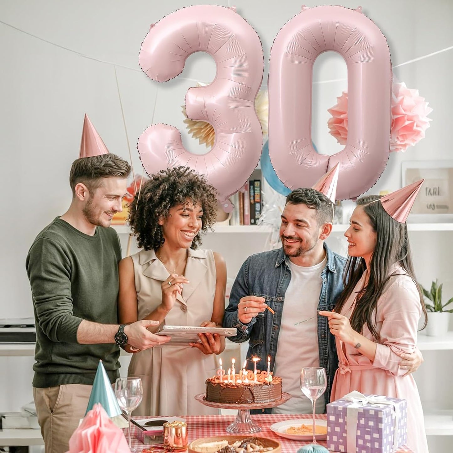 Light Pink 30th Birthday Balloon for Women, 40 Inch Self Inflating Mylar Number 30 Balloons, Big Blush Pastel Pink Foil 3 & 0 Helium Balloon for Her Boho Coquette 30th Birthday Party Decorations