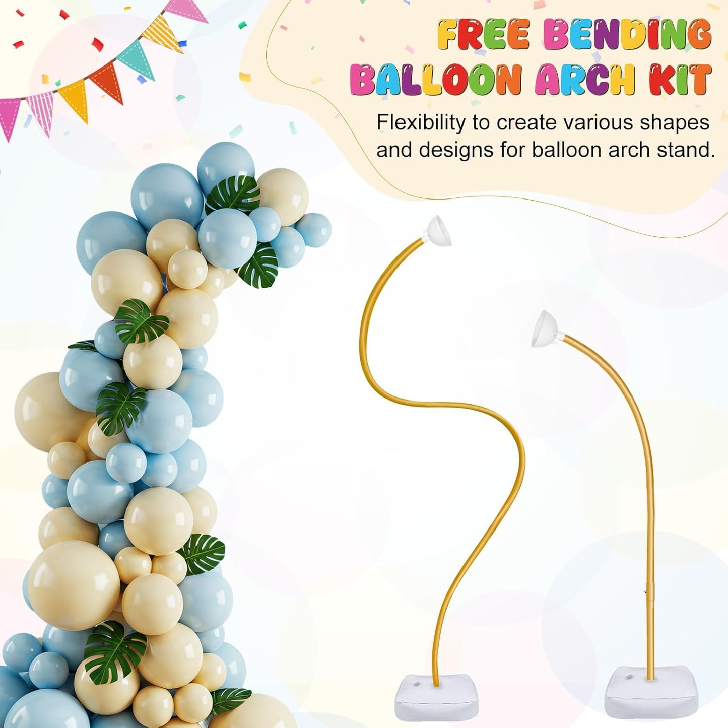 OurWarm Balloon Arch Kit with LED Lights, 9.35FT & 6FT Free Bending Half Balloon Arch Stand with Base, Gold Backdrop Stand for Wedding Birthday Party Baby Shower Yard Lawn Graduation Decorations