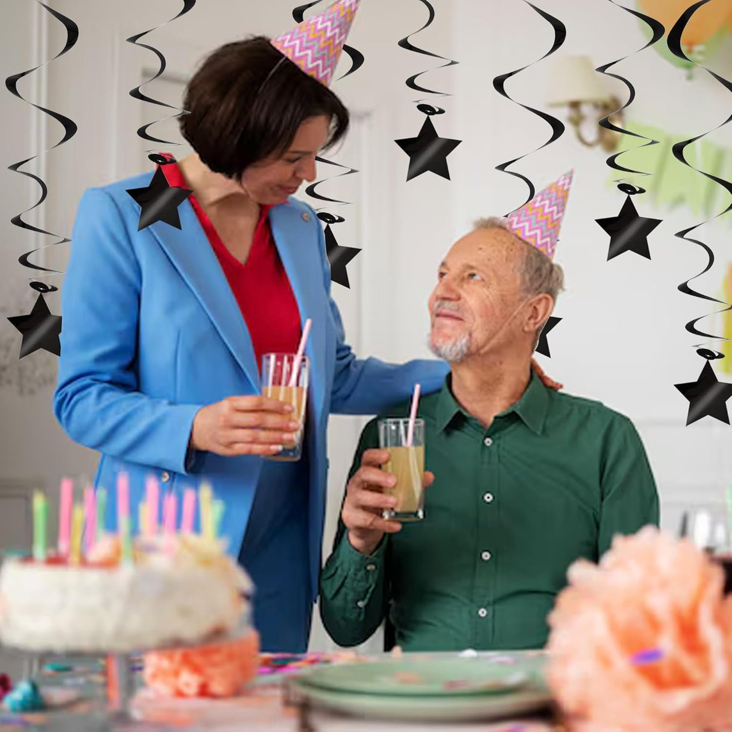 BEISHIDA Black Stars Hanging Swirls Bachelorette Graduation Hanging Ornament Decorations for Birthday Party Supplies Congrats Grade 2025 Graduation Decorations,Pack of 15