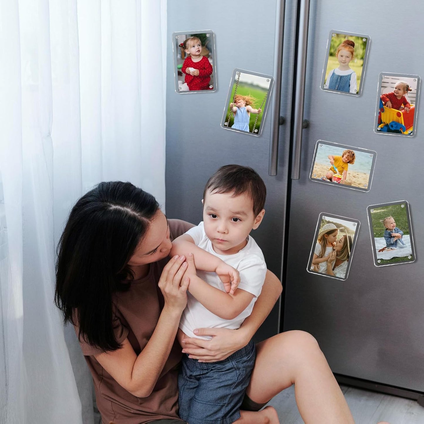 6 Pack Acrylic Magnetic Picture Frames 3x5, Refrigerator and Desktop Photo Frames Combine, Vertical and Horizontal Clear Display for Desk/Fridge for Home/Party/Wedding