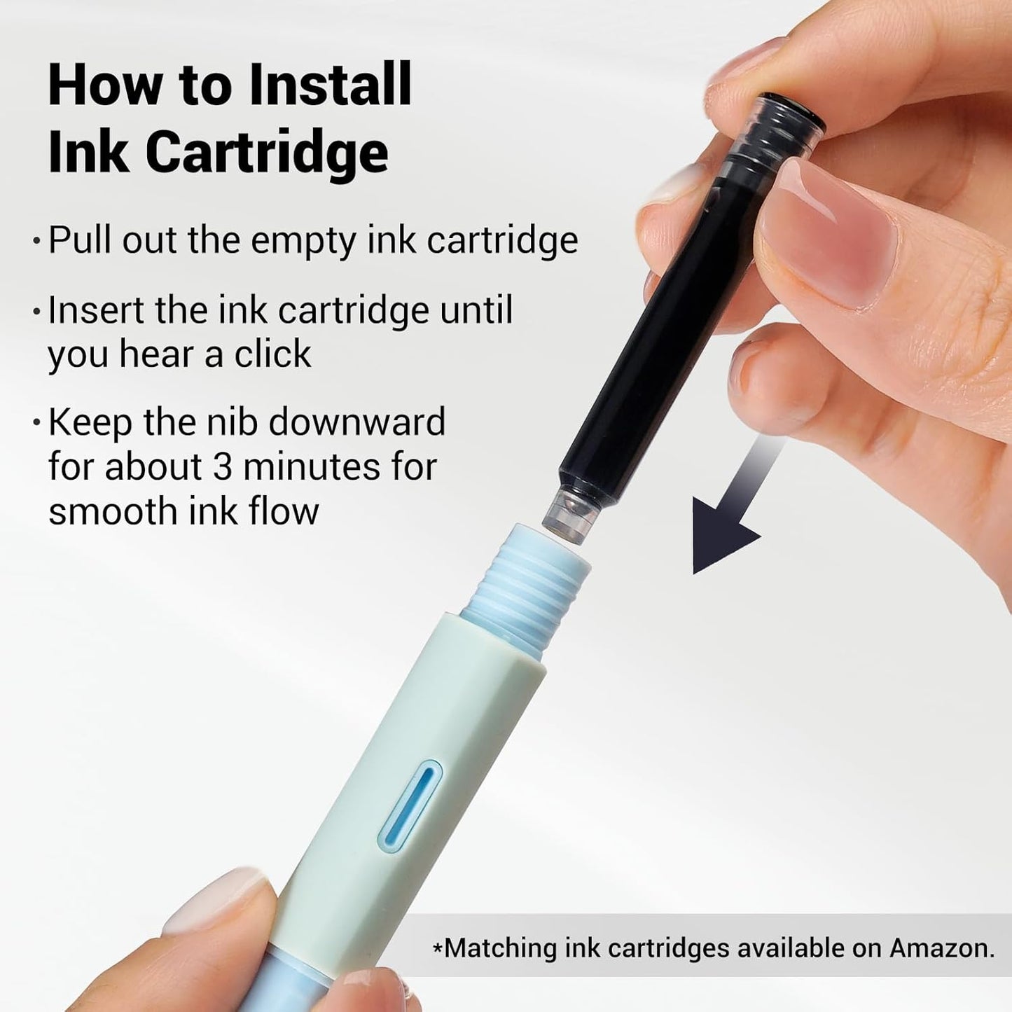 WRITECH Soft Grip Fountain Pen: Black Ink Fine Nib Pen with 1 Replacement Nib Set and 3 Ink Cartridges Smooth Writing for Calligraphy Journaling Gift (Blue)