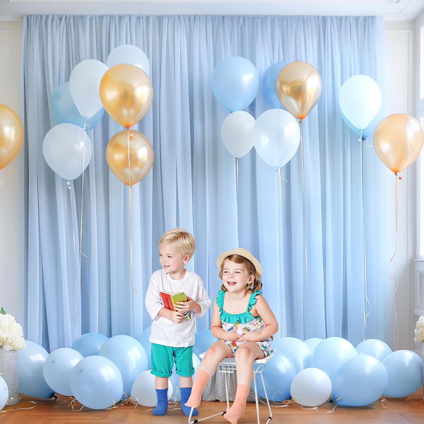 PARTISKY 20ft X 10ft Baby Blue Tulle Backdrop Curtain for Parites, Sheer Backdrop Curtains Fabric Drapes for Wedding Ceremony Arch Party Stage Decorations