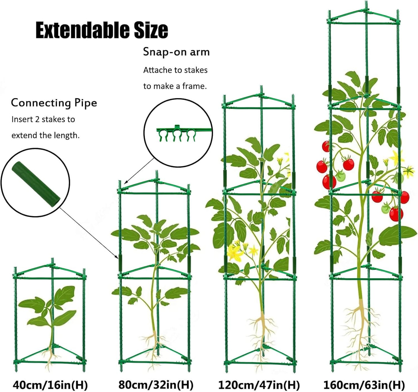Orgrimmar Tomato Cages Garden Plant Support Stakes Outdoor Vegetable Trellis for Vertical Climbing Plant Up to 63“,3 Packs