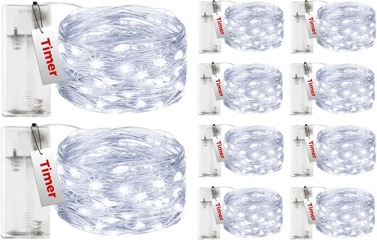 btfarm 10 Pack Fairy Lights Battery Operated with Timer, 10FT 30LED Twinkle Lights Waterproof, Copper Wire Christmas String Lights Battery Powered for Indoor Outdoor Wedding Party Holiday Decorations