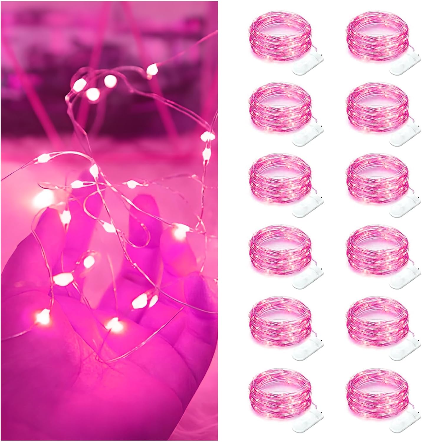 Fairy Lights 12 Pack Battery Operated 7ft 20LED Waterproof Silver Wire Christmas Lights for Outdoor, Indoor, Birthday, Wedding & Home Decor