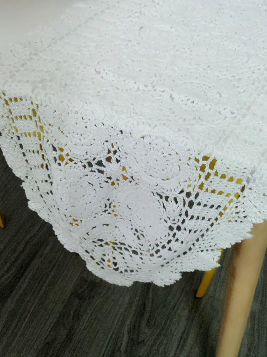 Cotton Handmade Crochet lace Table Runners Oval Tablecloth Doilies Doily Table Dresser Scarf Décor,15x27 inch,White