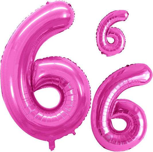 GOER Hot Pink Foil Balloons Number 6,Huge Number Balloons for 6th Birthday Party Supplies Anniversary Decorations(3 pcs,42 inch,32 inc,16inch)