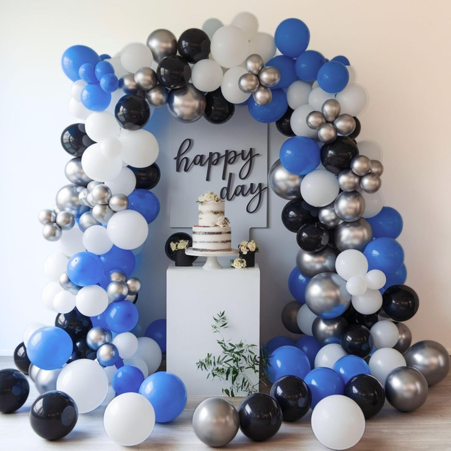Blue and Black Balloons, 12 Inch Graduation Balloons, Dark Blue Black White Metallic Silver Confetti Latex Balloon for Boys Men Birthday Baby Shower Gender Reveal Graduation Party Decorations