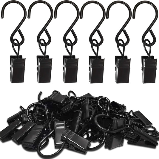Stainless Steel S Hooks Curtain Clips, 50 Pack Hanging Party Lights Clips Hangers Gutter Photo, Art Craft Display, 2.4 Inch Long, Black