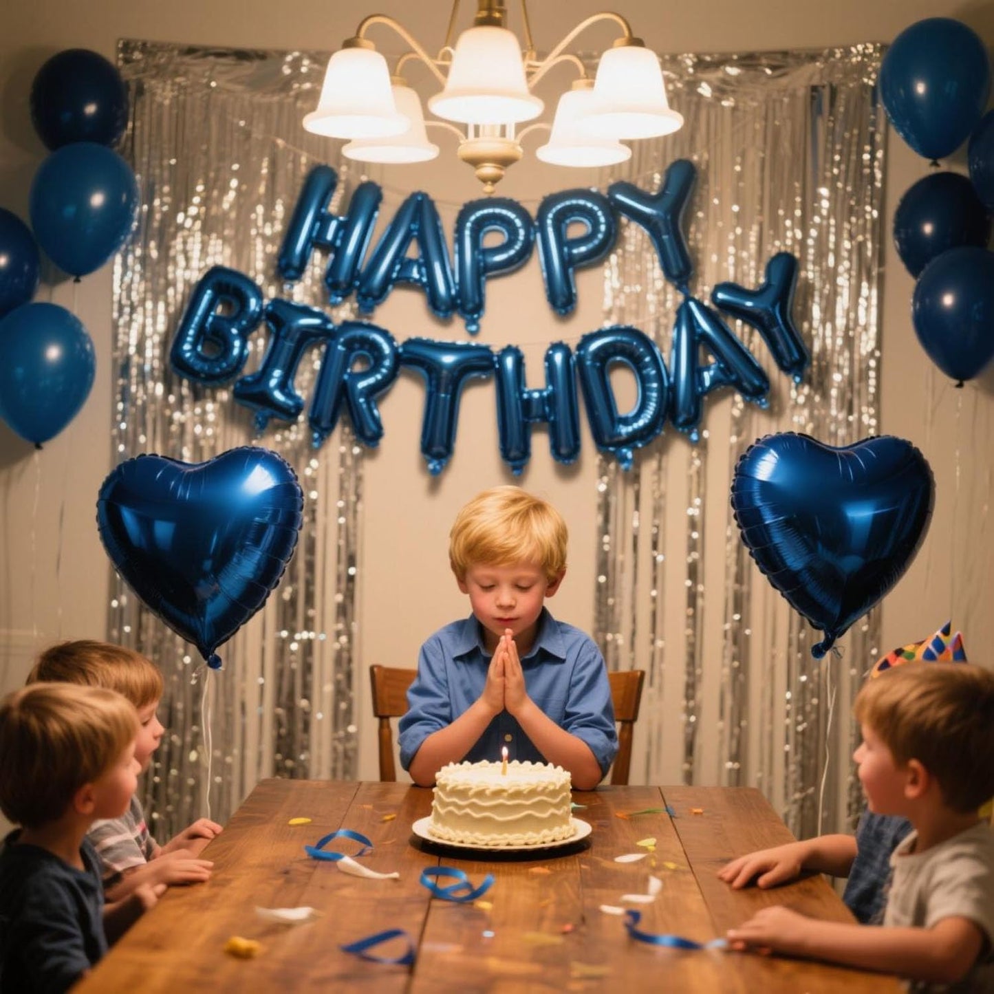 29 Pcs Blue Birthday Party Decorations - Happy Birthday Balloons Banner Blue, Heart & Star Foil Balloons, Confetti & Latex Balloons, Foil Fringe Curtains Party Supplies for Men, Boys