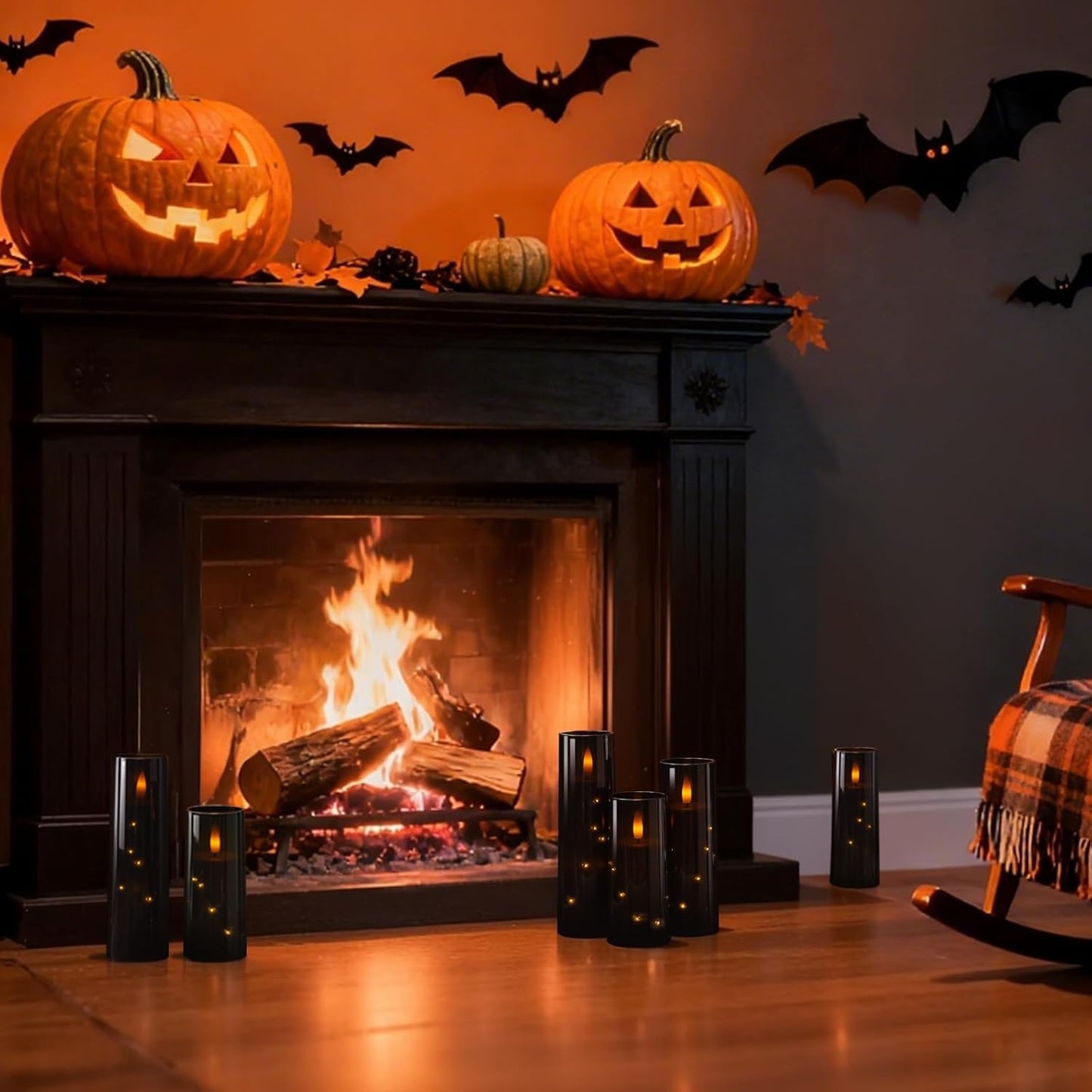 Raycare Flameless Candle with Remote Timer – 9 Flickering Acrylic Battery Operated LED Pillar Candles with Embedded Star String for Halloween, Home Decor, and as a Gift (Black)