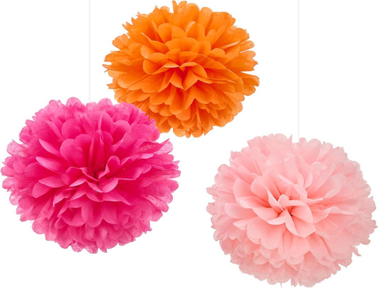 WEVEN Tissue Pom Poms Tissue Paper Flowers Tissue Fluff Balls Party Decorations 12-Inch Pack of 12 (Orange, Pink)