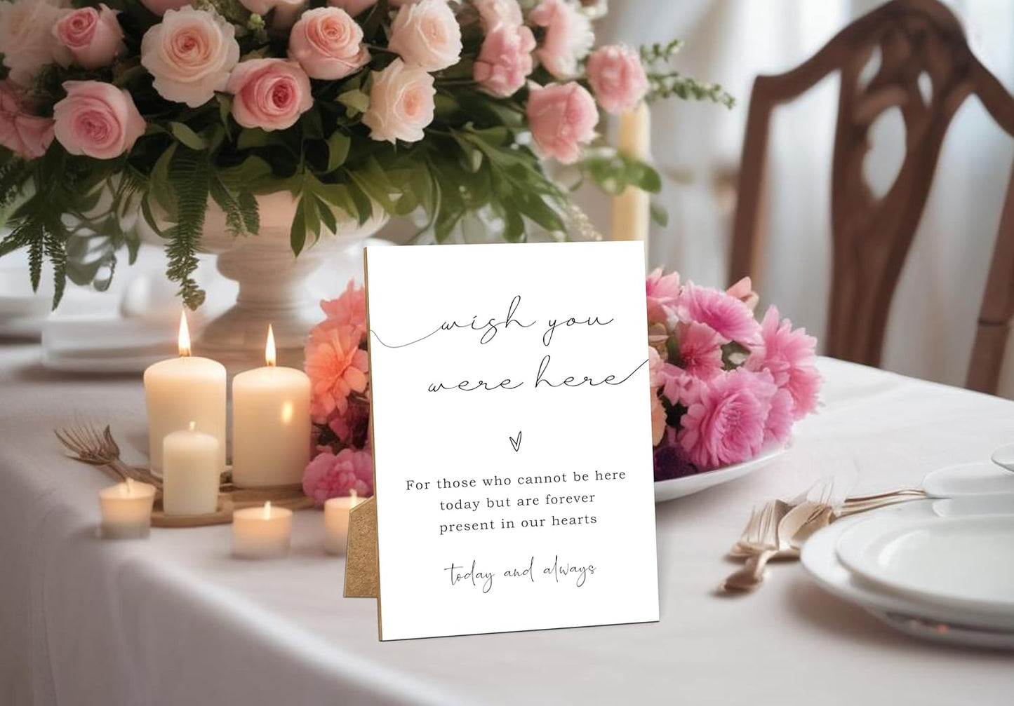 Wish You Were Here, Wedding Memorial Sign, 8x11 White Minimalist Style Memorial Table Sign for Wedding, Wedding Decorations, Wedding Table Decor, Memorial Gifts For Loss of Loved One -1
