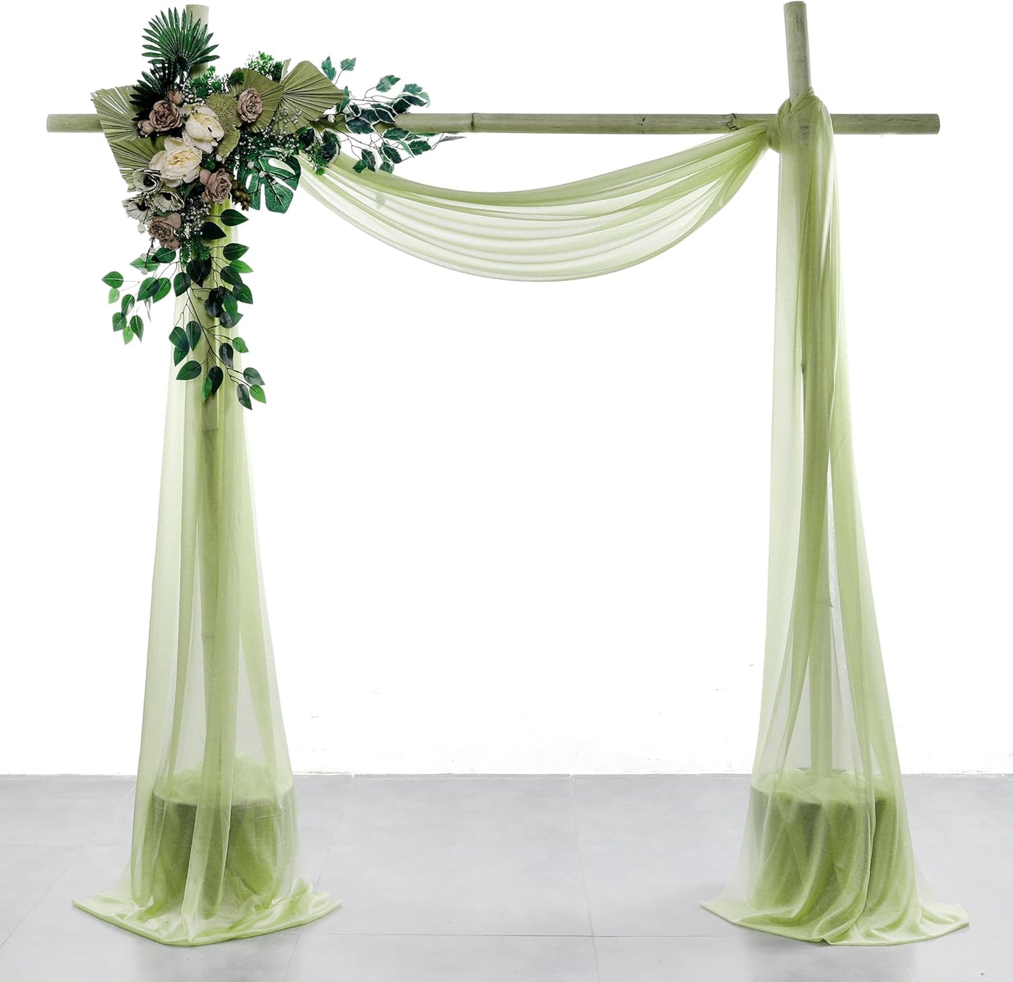 VDS Pack of 2 Panel (30 Inch X 40 Feet) Wedding Arch Draping Fabric Sheer Chiffon Fabric Drapery for Wedding Ceremony Reception Swag Backdrop Canopy Chuppah ARBO Altars Decoration (Sage Green)