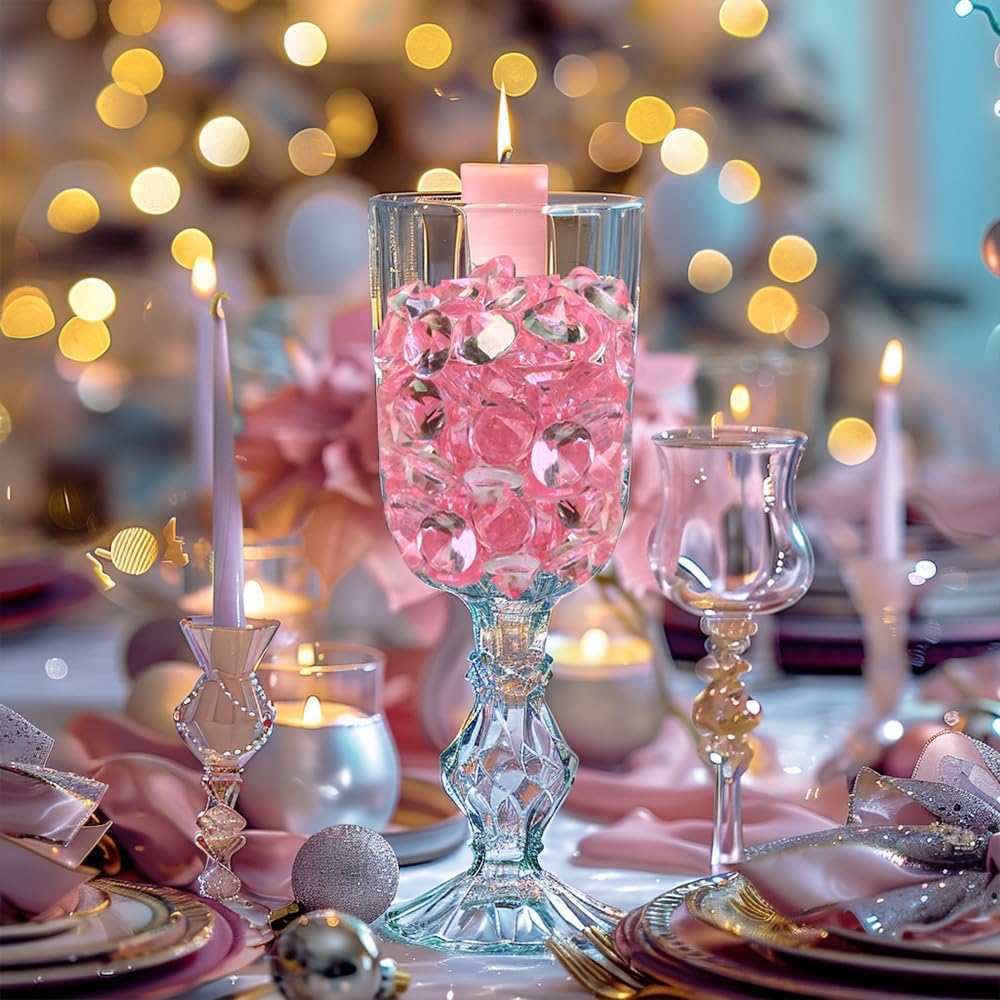 HappyFiller 250 PCS Pink Acrylic Crystals Gems 20 mm Fake Diamonds Party Favors Confetti Wedding Reception Decorations Table Scatter Poppers,Arts Crafts,Vase Fillers,Diving Pool Treasure Jewels