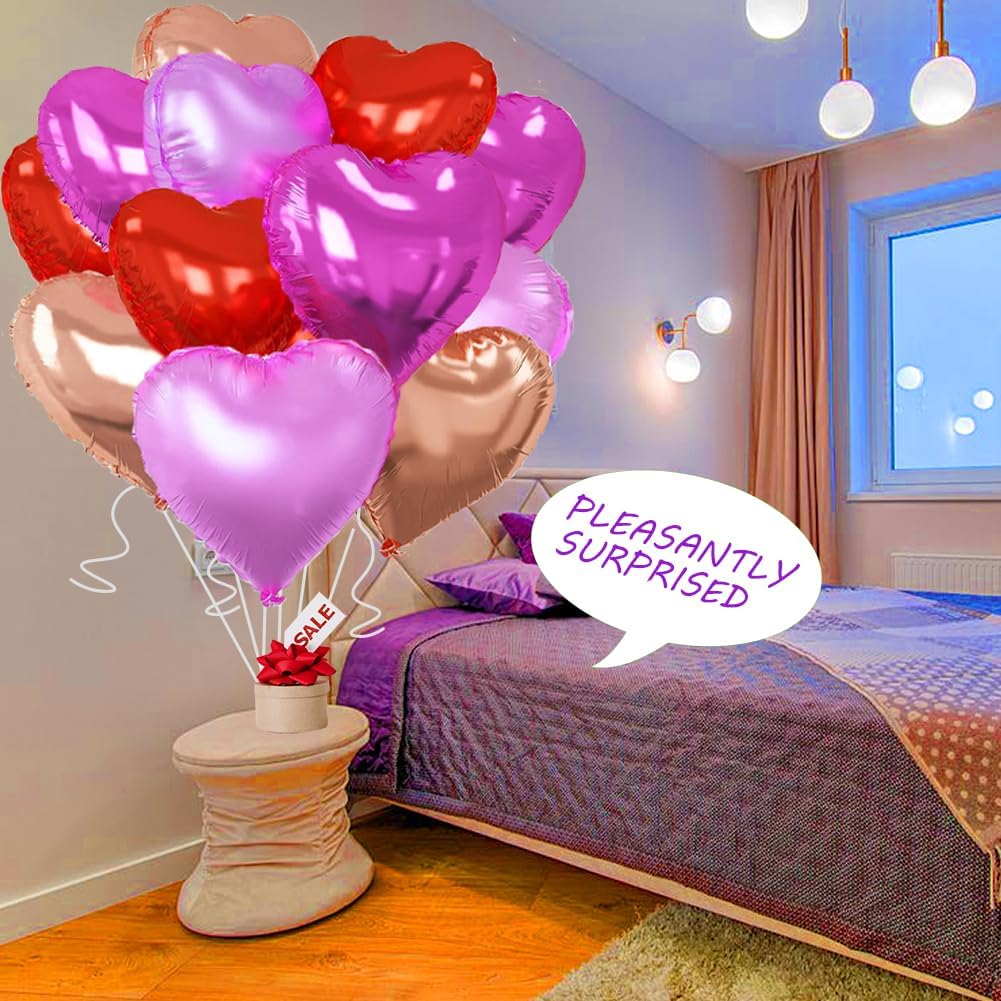 Rose Gold & Red Heart Balloons，18 Inch Purple Foil Love Heart Shaped Balloons for Bridal Wedding Engagement Party Anniversary Birthday Baby Shower Valentines Decorations 12Pcs