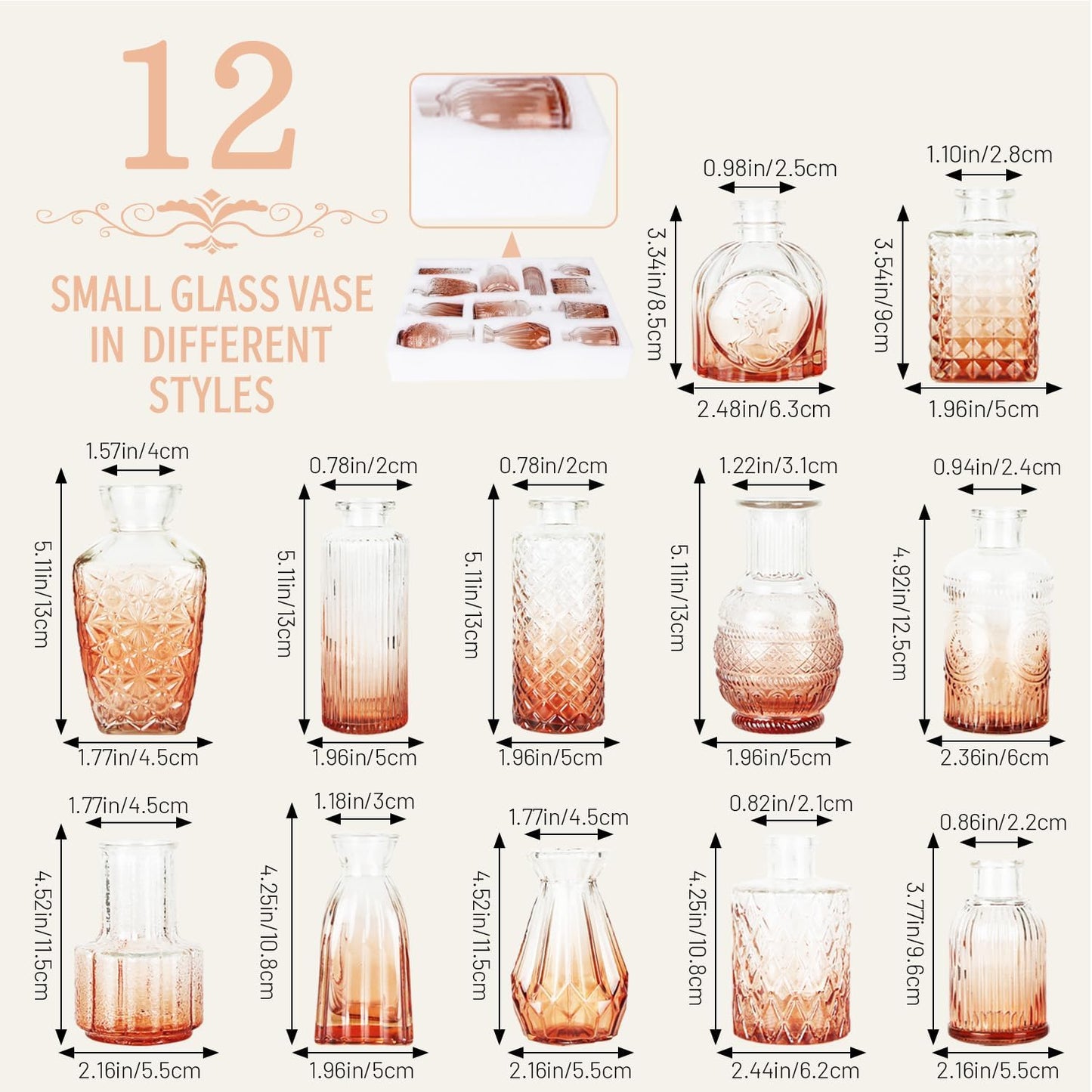 Mini Bud Vases Set of 12 As Wedding Centerpieces for Tables,Clear Bud Vases for Flowers,Small Flower Vases Suitable for Birthday Party,Anniversary,Wedding Reception,Baby Shower (Pink, 12PCS)