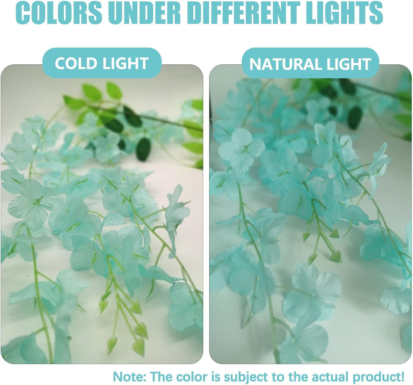 12 Pack Teal Wisteria Hanging Flowers, 3.44 Ft Fake Hanging Flowers, Artificial Wisteria Garland Vines for Wedding Room Backdrop Outdoor Patio Garden Decoration