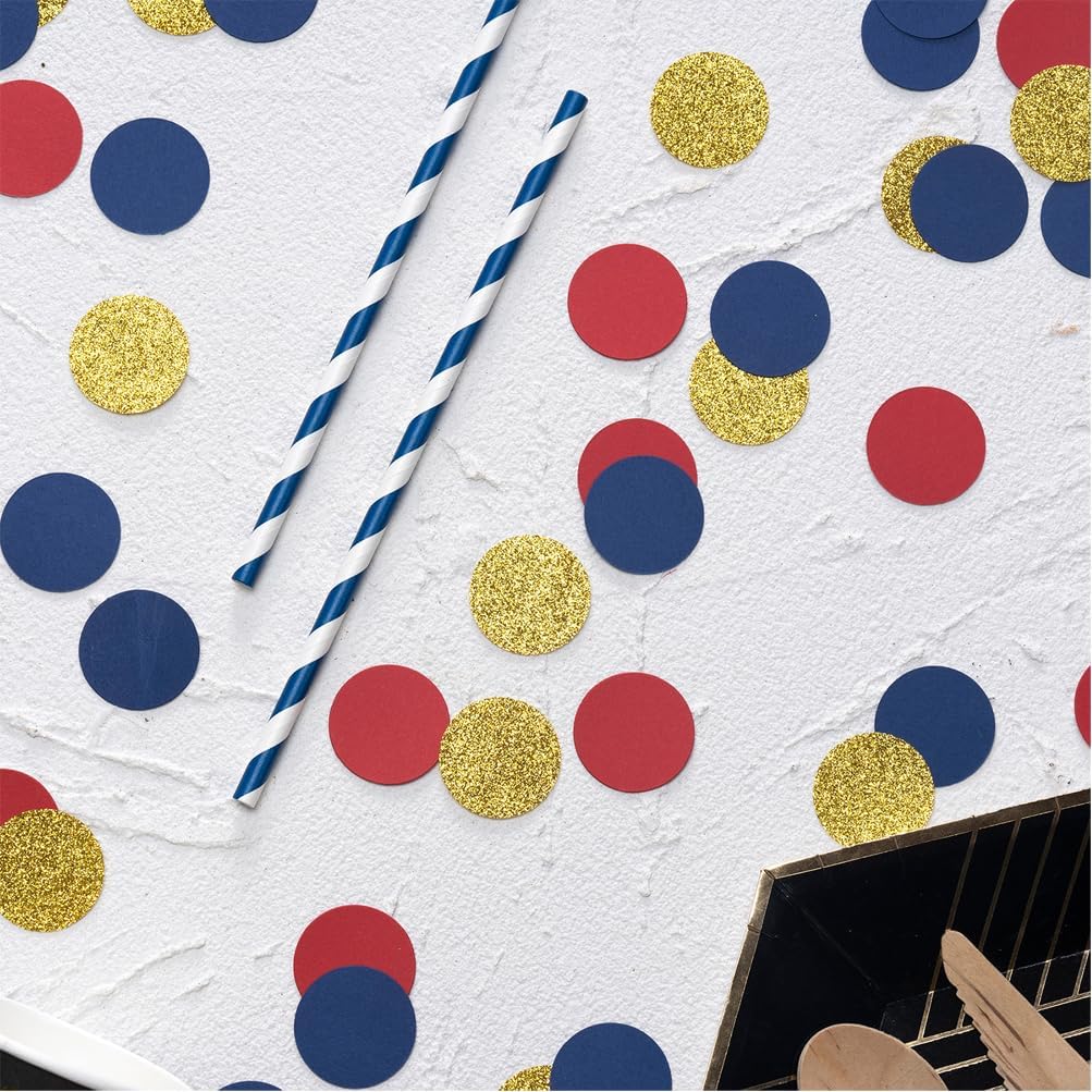 Gold Blue and Red Confetti Table Decoration for 4th July Graduation Birthday Theme Party,1.2 inch in Diameter,200 Counts