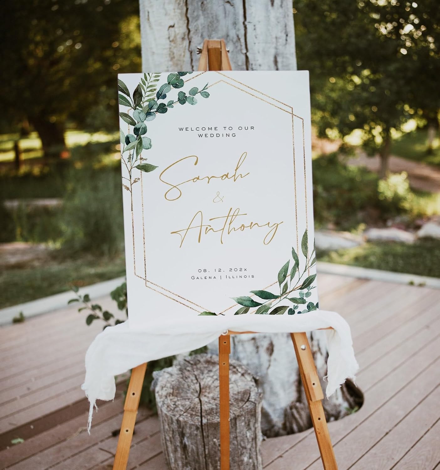 Personalized Wedding Welcome Sign, Greenery Modern Wedding Sign Signage 12" X 18" (Small), 27" (Medium), 36" (Large), Plastic, Modern, Pole Mount, Weather