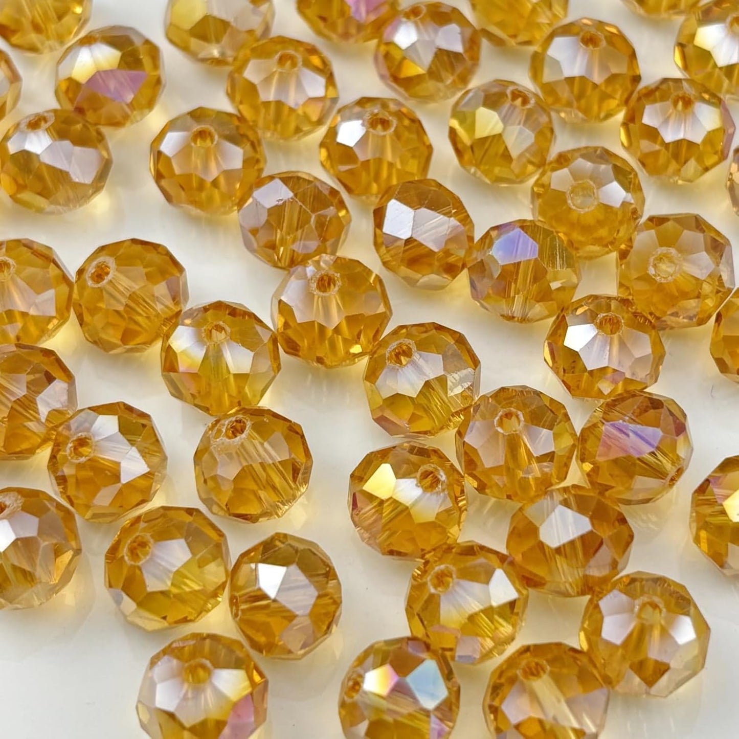 50pcs 10mm Crystal Glass Beads for Crafts Faceted Rondelle Glass Beads for Jewelry Making Crystal Spacer Beads for Necklaces Bracelets Earrings DIY Craft(Gold Champagne AB)