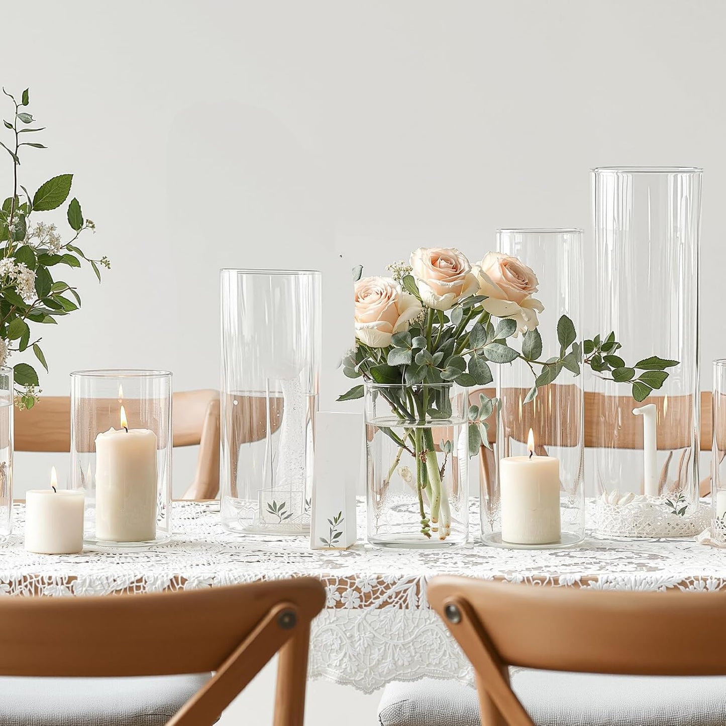 48 Pcs Glass Cylinder Vases Set (4/6/8/10 Inch) – Modern Flower Vases for Centerpieces, Bud Vase Arrangements & Floating Candles – Wedding/Christmas/Home Decor Essentials