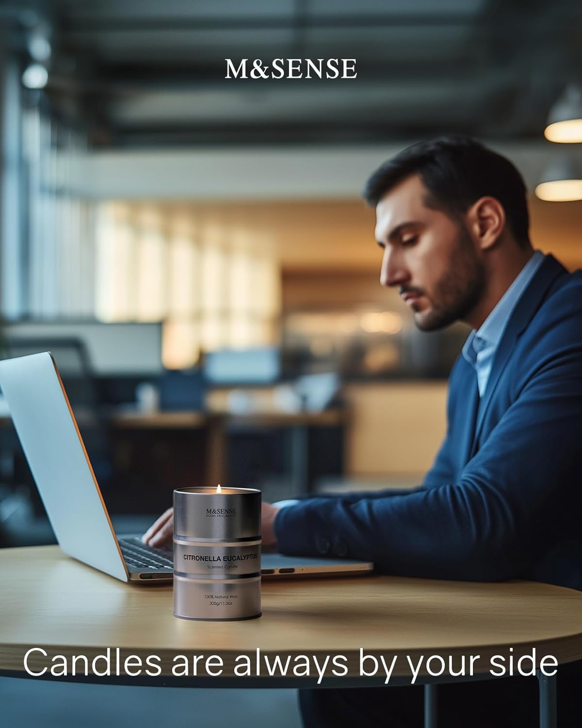 M&SENSE Scented Candle, Citronella Eucalyptus Medium Jar Candle for Men, 70 Hours Slow Burning Natural Soy Candles 11.3oz, Stress Relief Aromatherapy Candles Home Decor, Valentines Day Gifts for Him