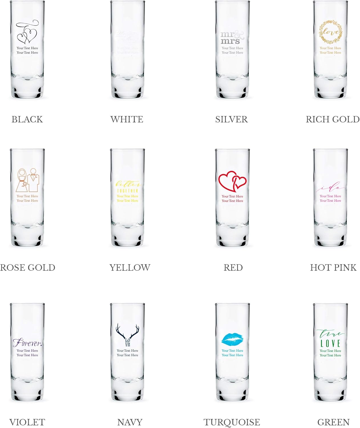 WEDDINGSTAR Personalized 2.5oz Tall Shot Glass Customizable Full Color Print - 108 pack